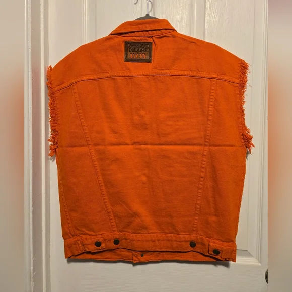 NWT Vintage 90s Deadstock Drummer Boy denim Jeans Jacket Vest Color Orange Sz M - Picture 2 of 8